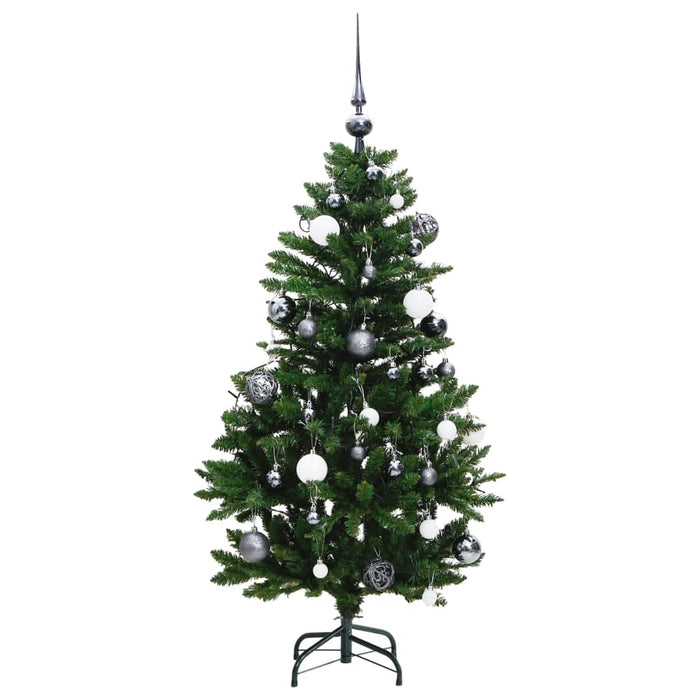 Kunstig hengslet juletre med 150 LED og kulesett 120 cm