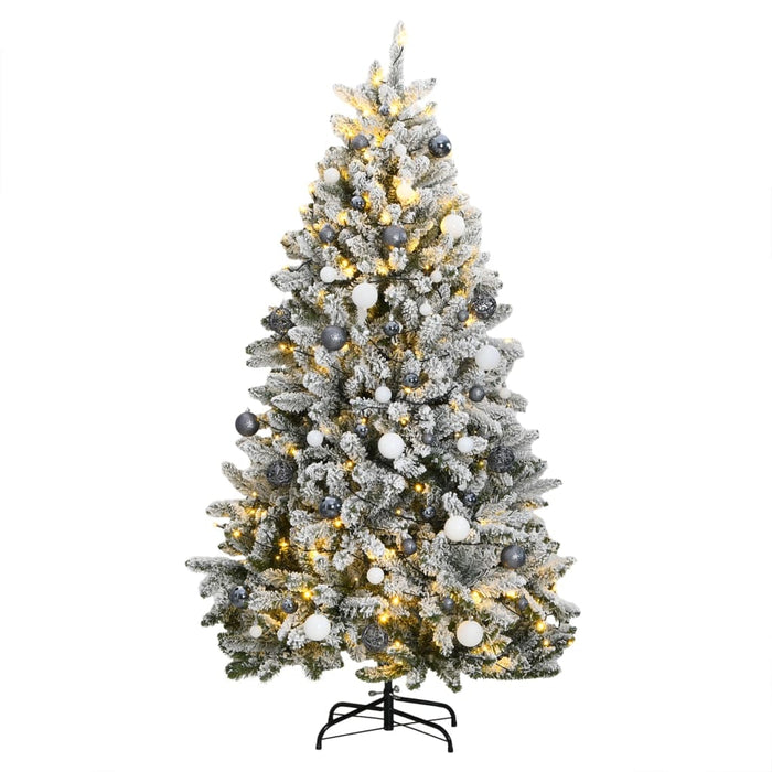 Kunstig hengslet juletre med 300 LED og kulesett 240 cm