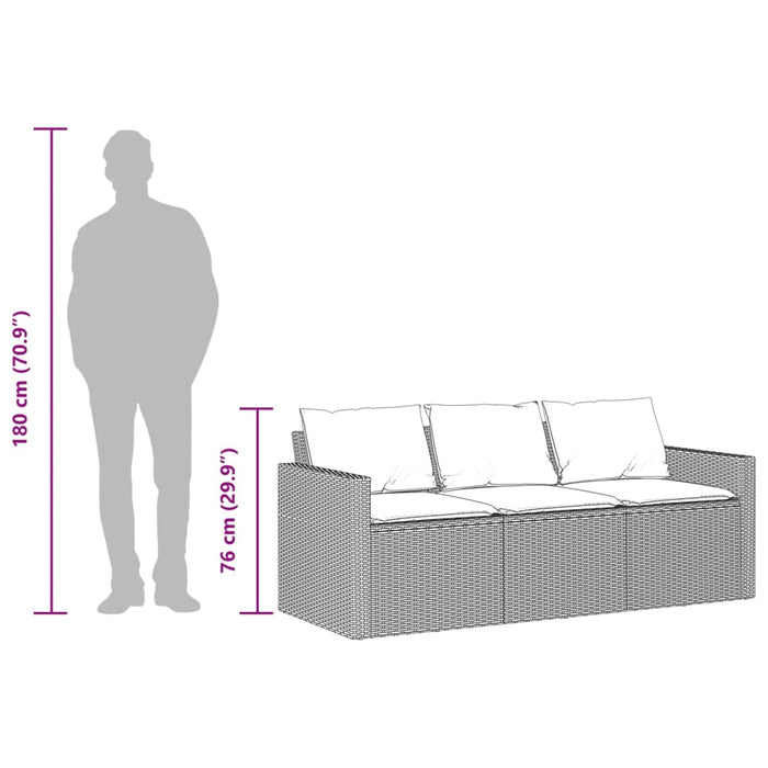 Hagesofa med puter 3-seters brun polyrotting