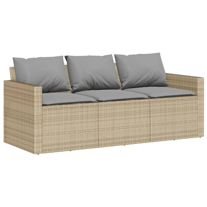 Hagesofa med puter 3-seters beige polyrotting