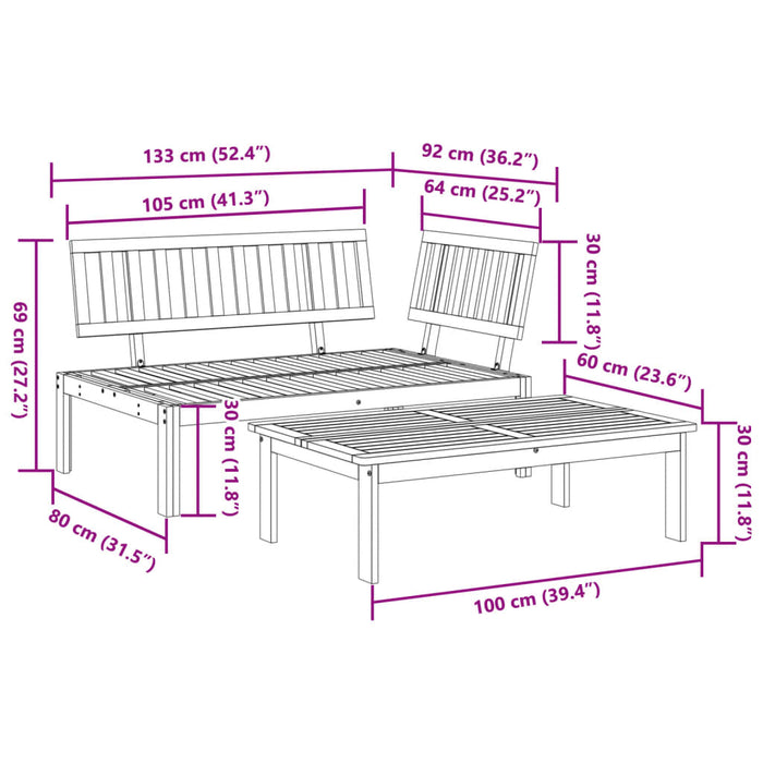 Hagesofa paller 2 stk heltre akasie