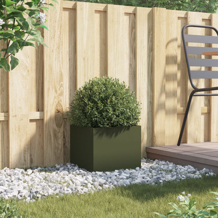 Plantekasse olivengrønn 32x30x29 cm kaldvalset stål