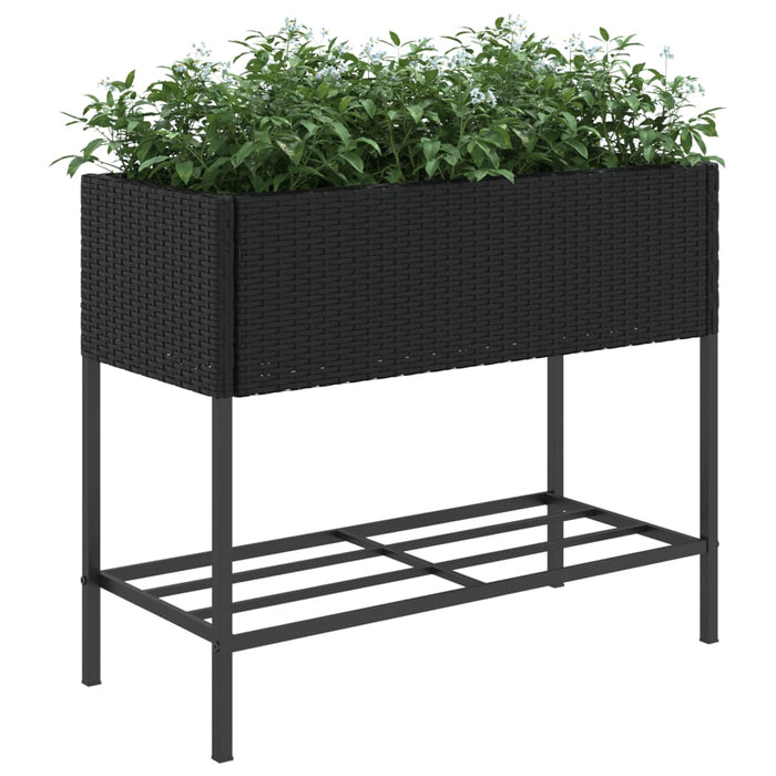 Plantekasser med hylle 2 stk svart 90x40x75 cm polyrotting