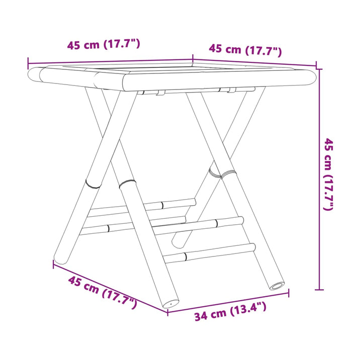 Sammenleggbart hagebord 45x45x45 cm bambus