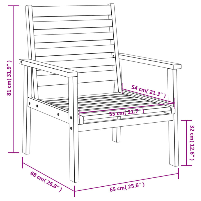 Utendørs sofastol 2 stk 66,5x65x81 cm heltre akasie