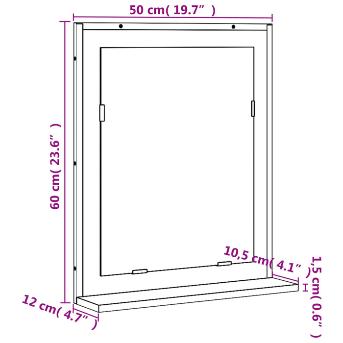 Baderomsspeil med hylle sonoma eik 50x12x60 cm konstruert tre