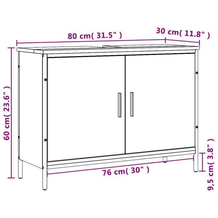 Servantskap brun eik 80x30x60 cm konstruert tre