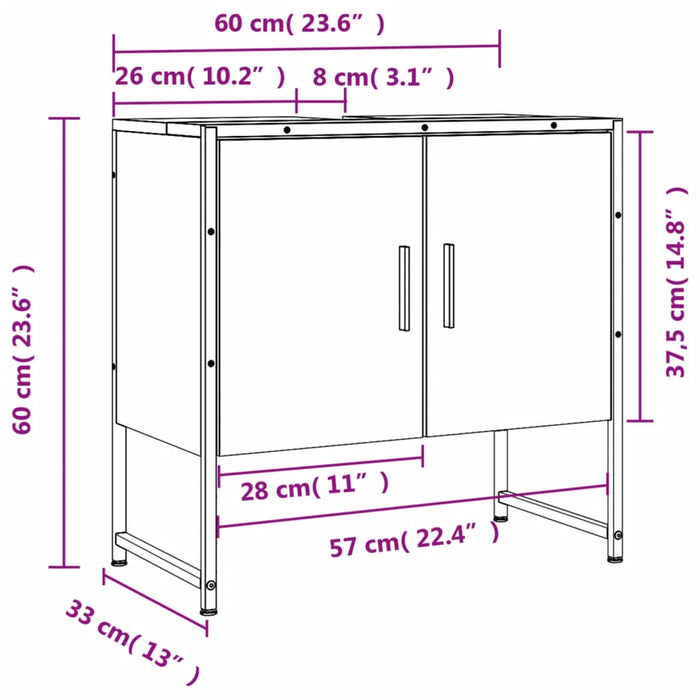 Servantskap grå sonoma 60x33x60 cm konstruert tre