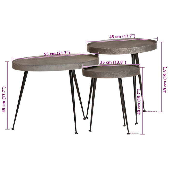 sofabord 3 stk sølv konstruert tre