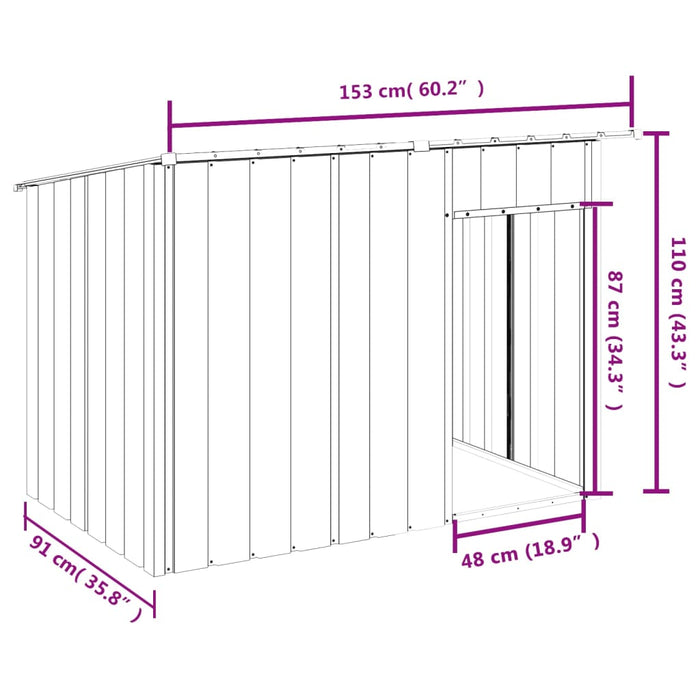 Hundehus med tak antrasitt 153x91x110 cm galvanisert stål