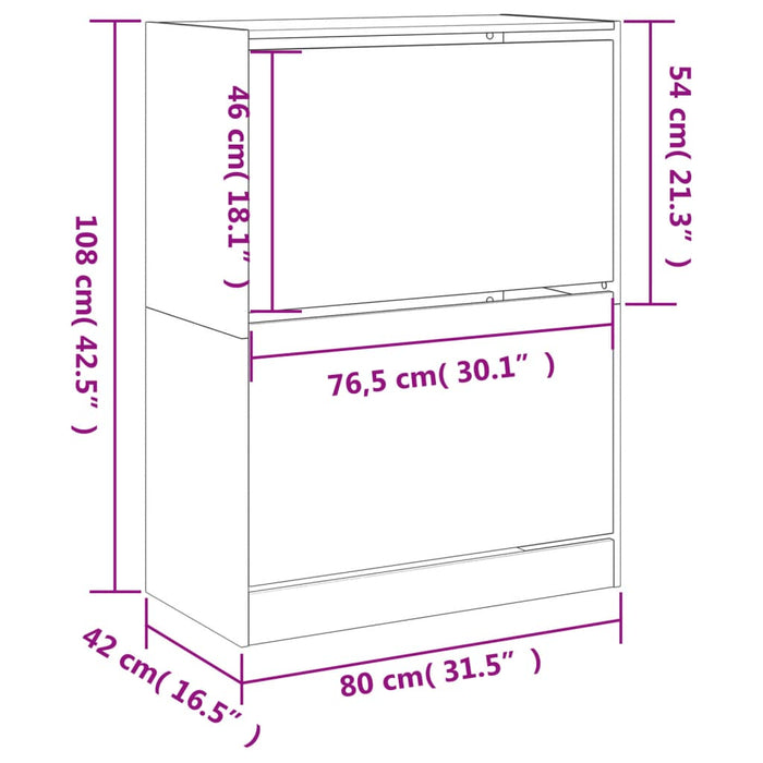 Skoskap med 2 vippeskuffer svart 80x42x108 cm