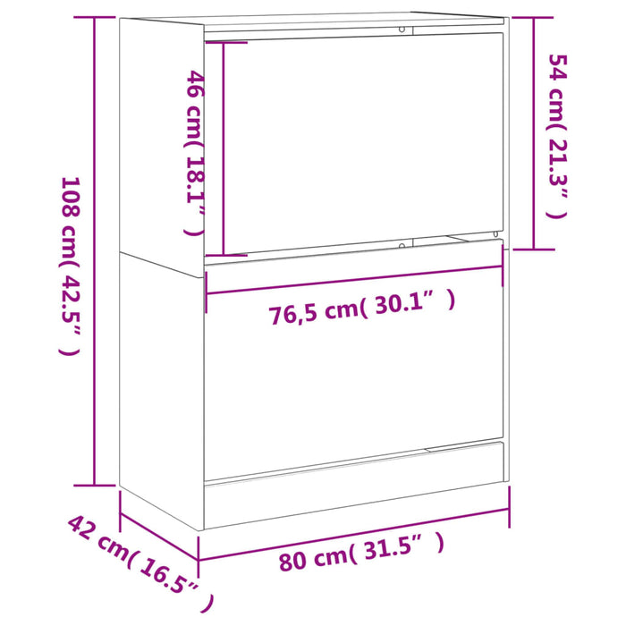 Skoskap med 2 vippeskuffer sonoma eik 80x42x108 cm