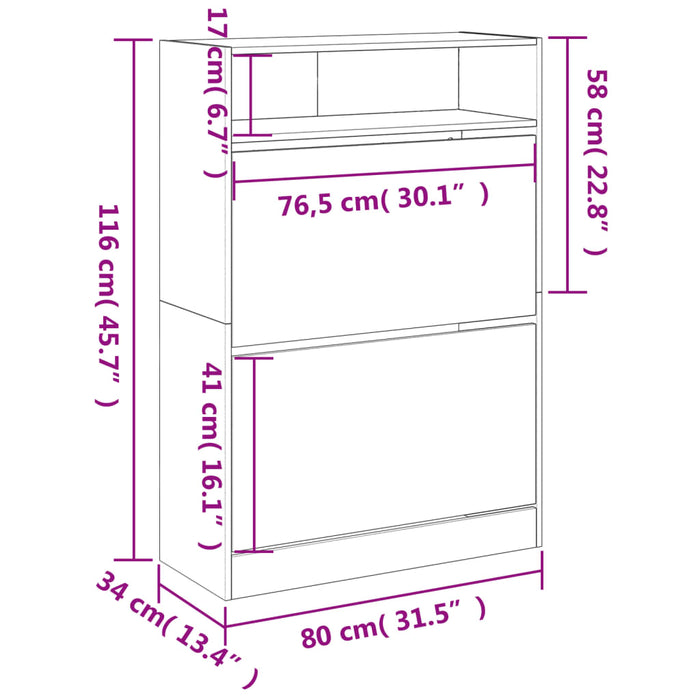 Skoskap med 2 vippeskuffer hvit 80x34x116 cm