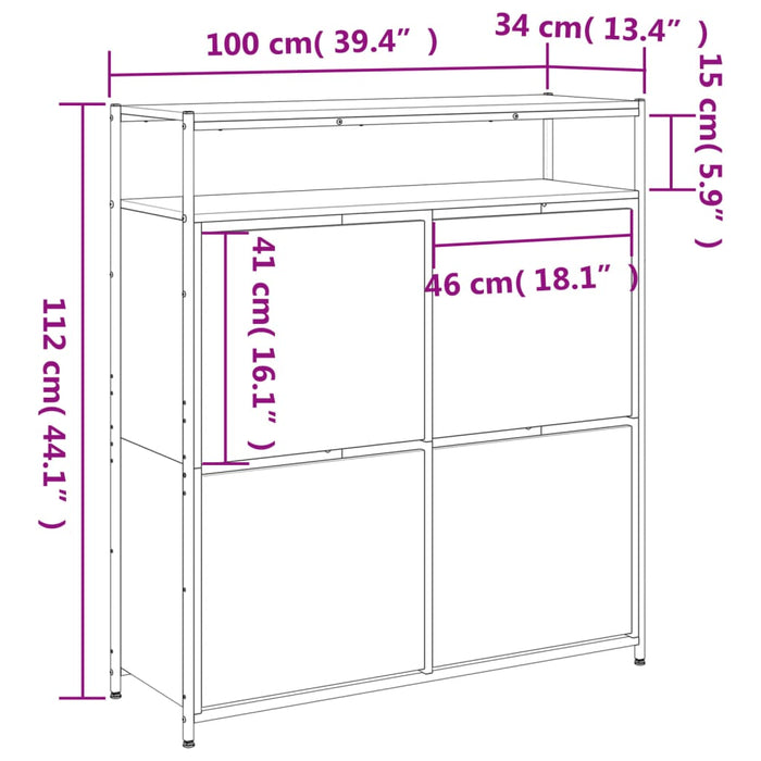 Skoskap med 4 vippeskuffer svart 100x34x112 cm