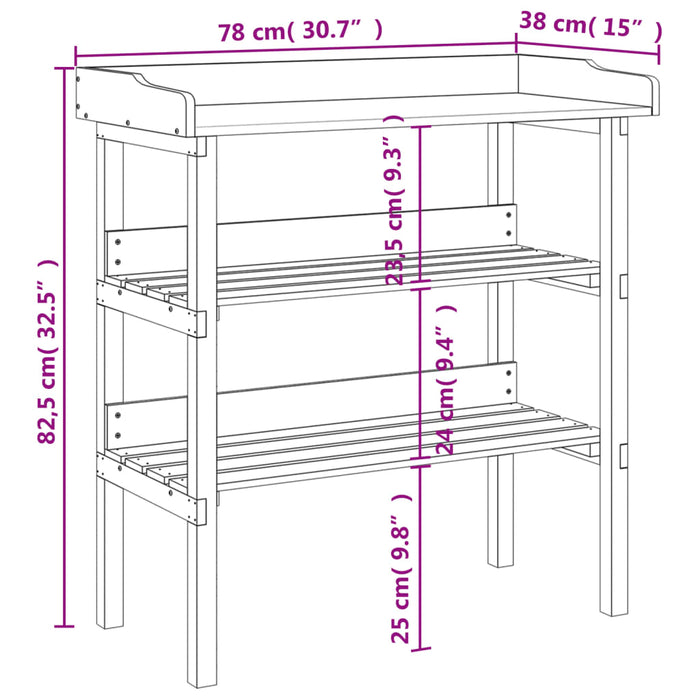 Plantebord med hyller grå 78x38x82,5 cm heltre gran