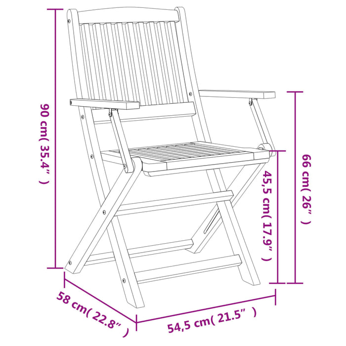 Sammenleggbare hagestoler 6 stk 54,5x58x90 cm heltre akasie