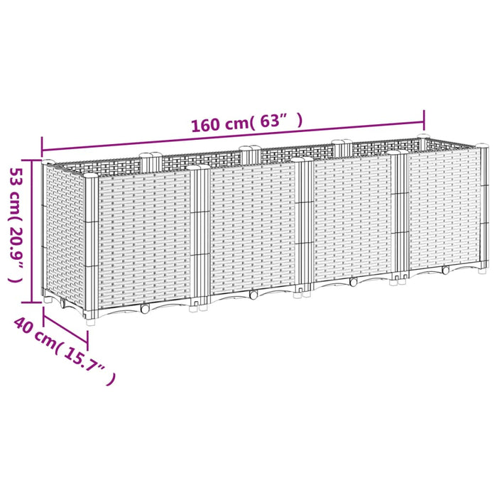 Plantekasse hvit 160x40x53 cm PP