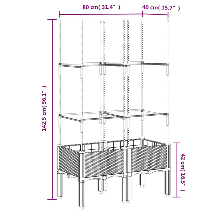 Plantekasse med espalier lysegrå 80x40x142,5 cm PP