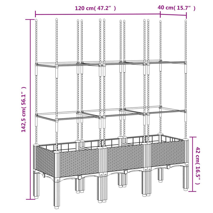 Plantekasse med espalier brun 120x40x142,5 cm PP