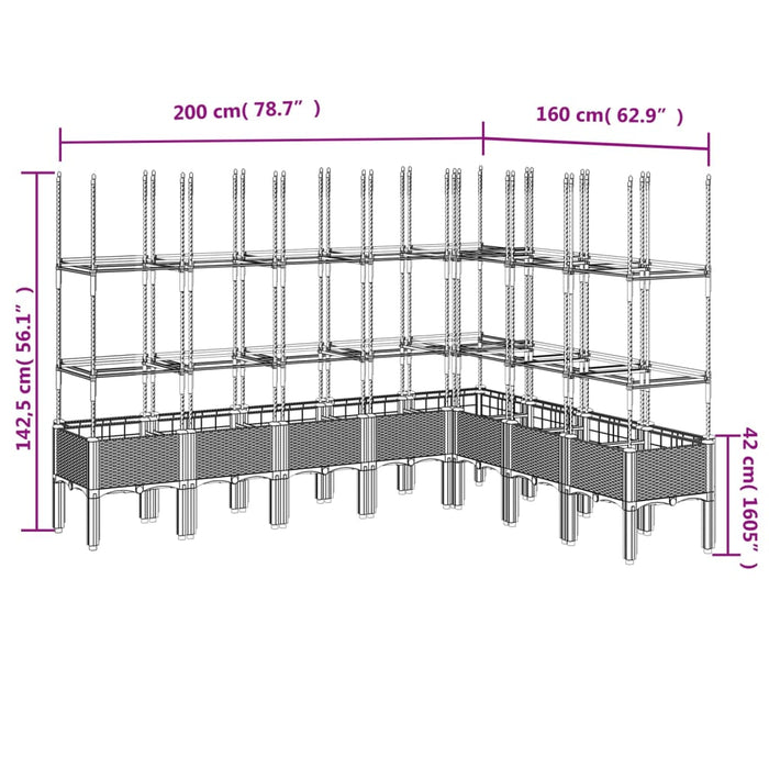 Plantekasse med espalier svart 200x160x142,5 cm PP