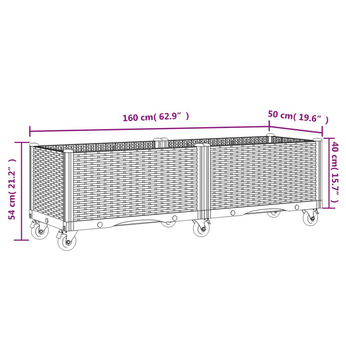 Plantekasse med hjul hvit 160x50x54 cm PP