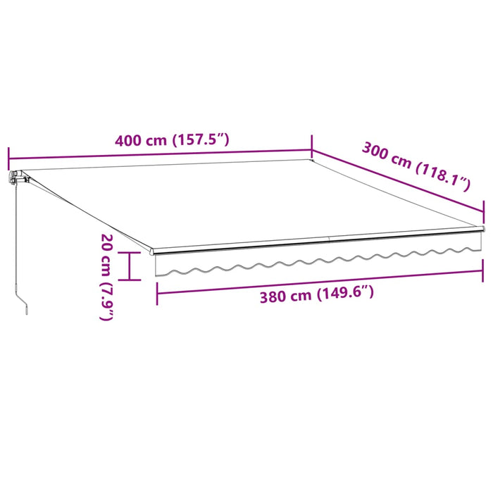 Manuell uttrekkbar markise med LED burgunder 400x300 cm