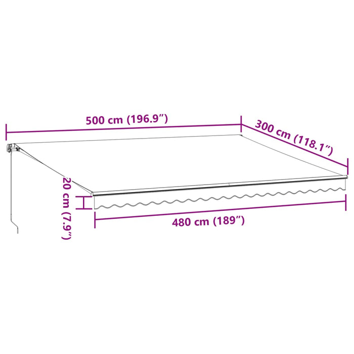 Manuell uttrekkbar markise med LED burgunder 500x300 cm