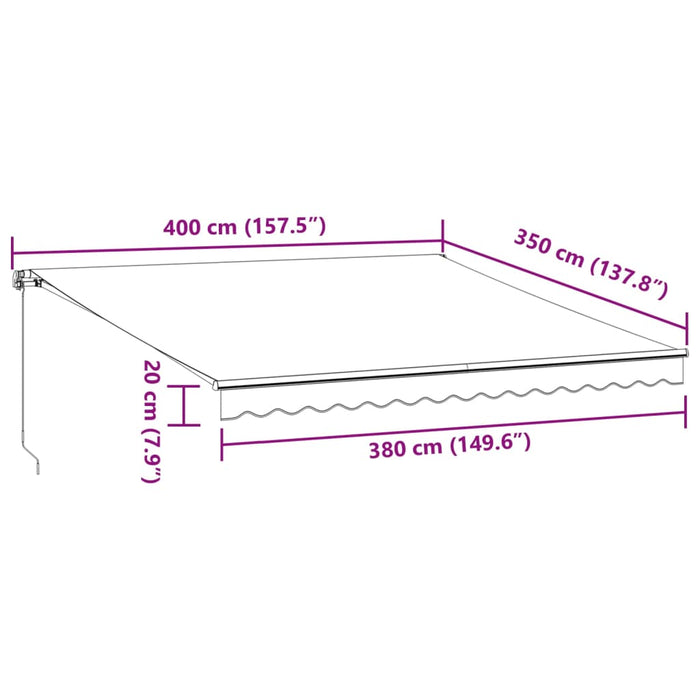 Manuell uttrekkbar markise med LED burgunder 400x350 cm