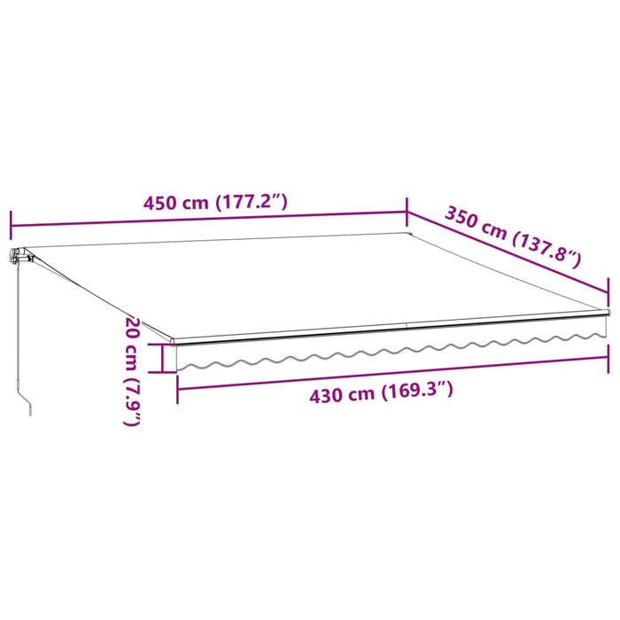 Manuell uttrekkbar markise med LED burgunder 450x350 cm