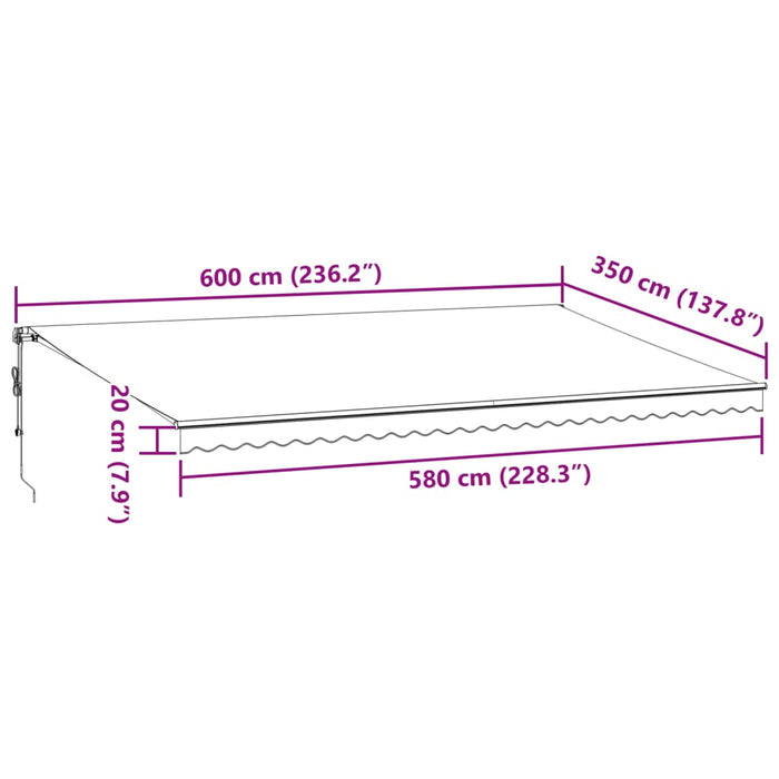 Automatisk uttrekkbar markise med LED burgunder 600x350 cm