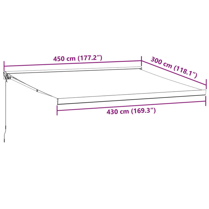 Manuell uttrekkbar markise burgunder 450x300 cm