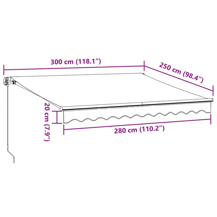 Manuell uttrekkbar markise med LED burgunder 300x250 cm