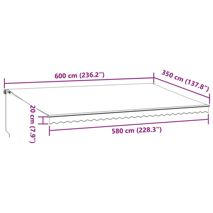 Manuell uttrekkbar markise med LED brun 600x350 cm