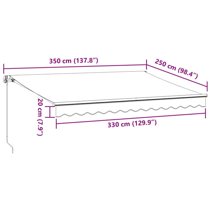 Manuell uttrekkbar markise med LED brun 350x250 cm