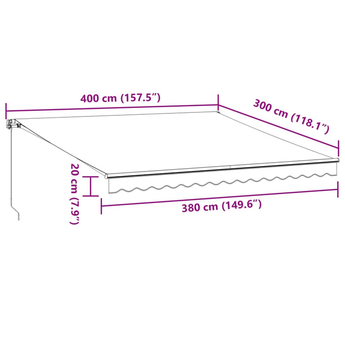 Manuell uttrekkbar markise med LED antrasitt og hvit 400x300 cm