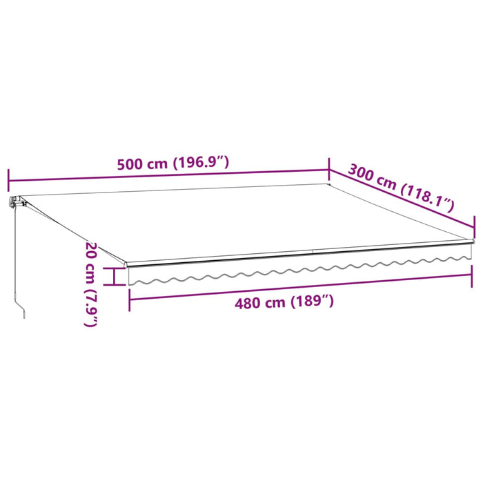 Manuell uttrekkbar markise med LED antrasitt og hvit 500x300 cm