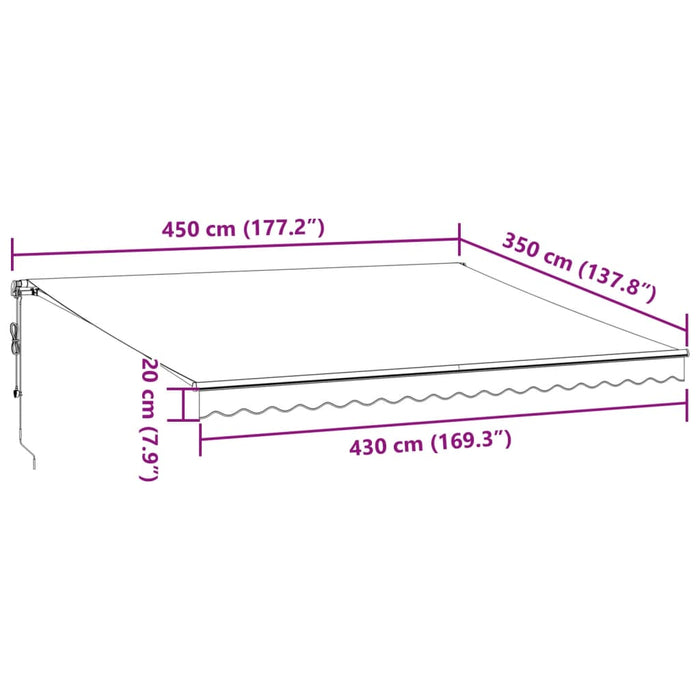 Manuell uttrekkbar markise med LED antrasitt og hvit 450x350 cm