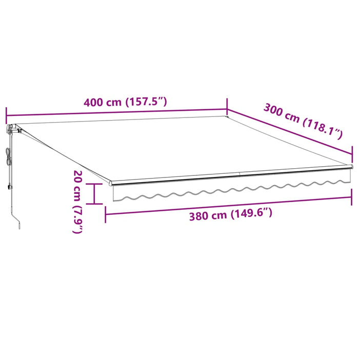 Automatisk uttrekkbart markise antrasitt og hvit 400x300 cm