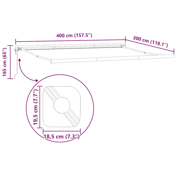 Uttrekkbar markise antrasitt og hvit 4x3 m stoff og aluminium