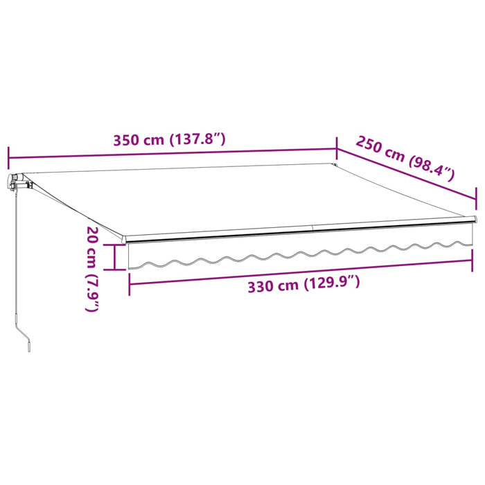 Manuell uttrekkbar markise med LED antrasitt og hvit 350x250 cm