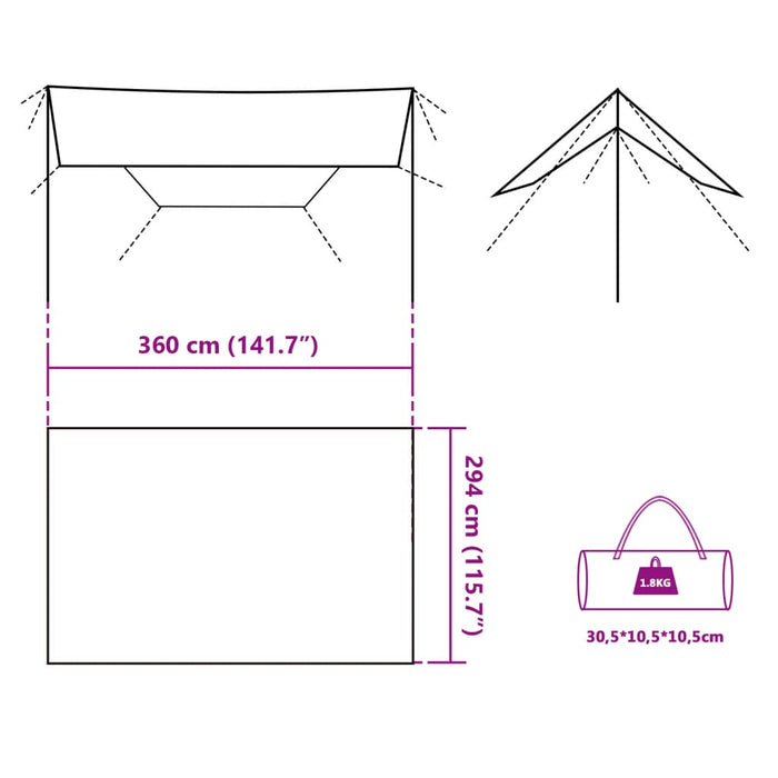 Campingpresenning grønn 360x294 cm vanntett