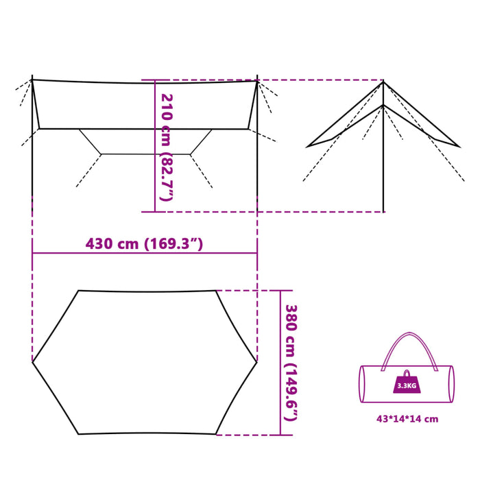 Campingpresenning blå 430x380x210 cm vanntett