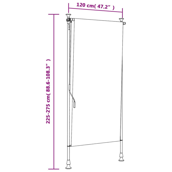 Utendørs rullegardin blå og hvit 120x270 cm stoff og stål