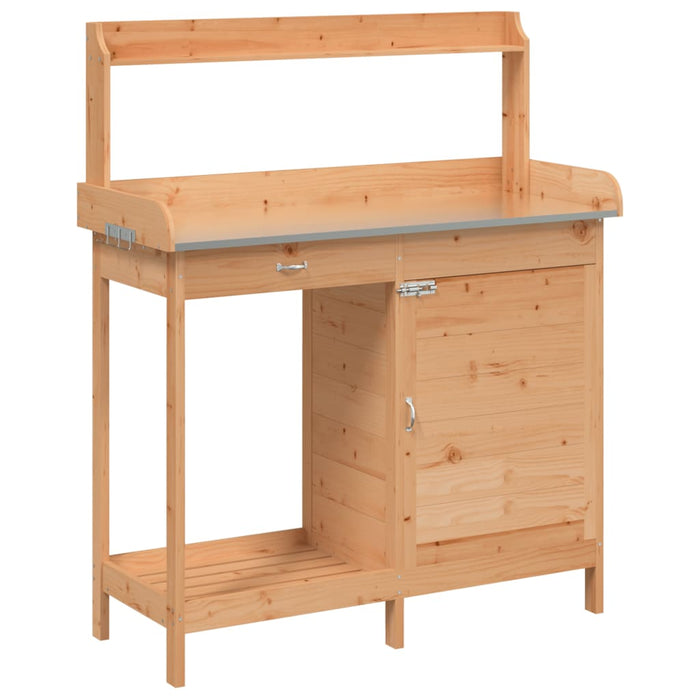 Pottebord med skap brun 110,5x45x124,5 cm heltre gran