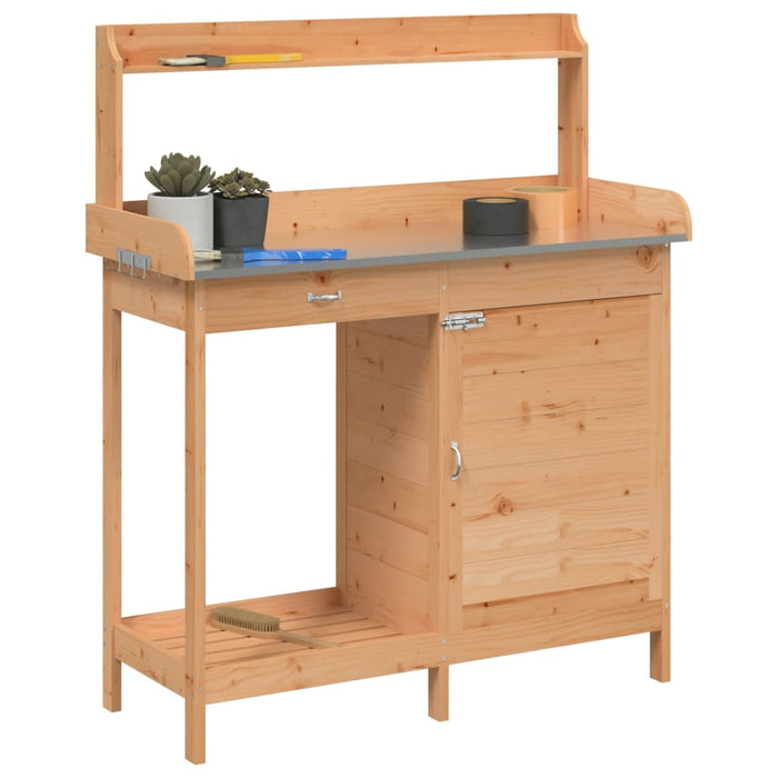 Pottebord med skap brun 110,5x45x124,5 cm heltre gran