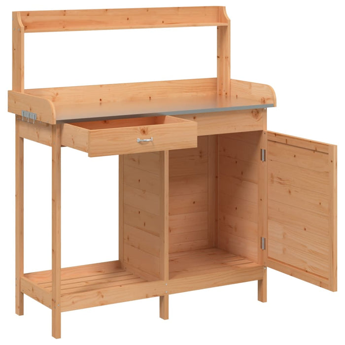 Pottebord med skap brun 110,5x45x124,5 cm heltre gran