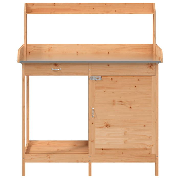 Pottebord med skap brun 110,5x45x124,5 cm heltre gran