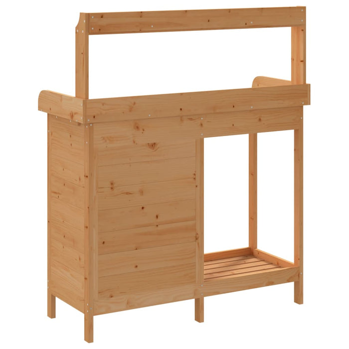 Pottebord med skap brun 110,5x45x124,5 cm heltre gran