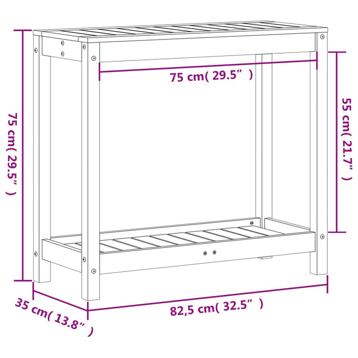 Pottebord med hylle 82,5x35x75 cm heltre furu