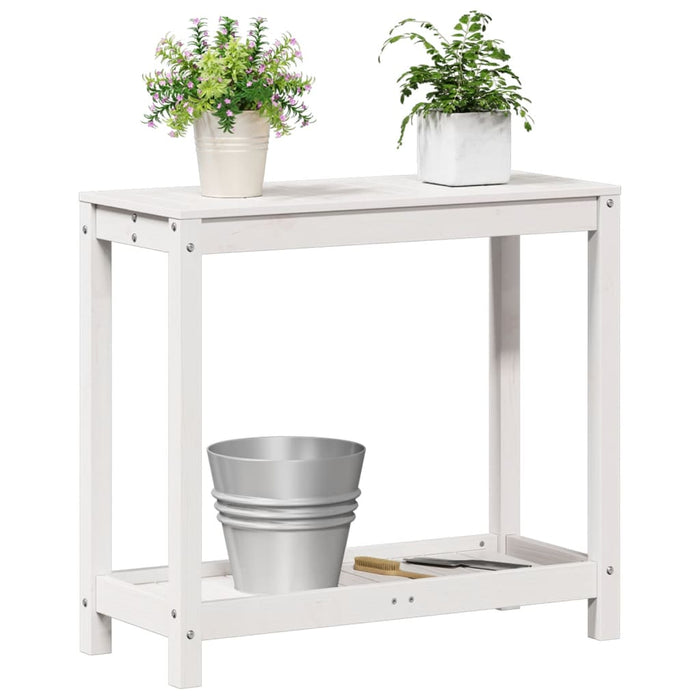 Pottebord med hylle hvit 82,5x35x75 cm heltre furu